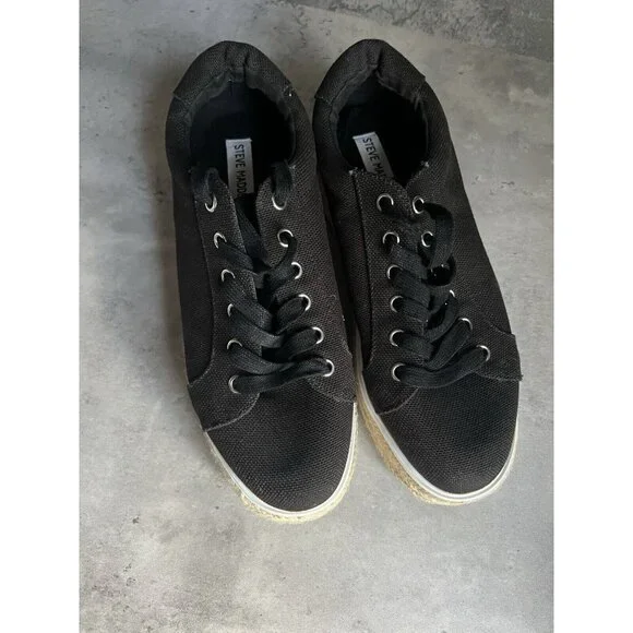 Steve Madden Karma Espadrille Sneakers Womens size 9.5 M Black White Platform - Picture 7 of 16